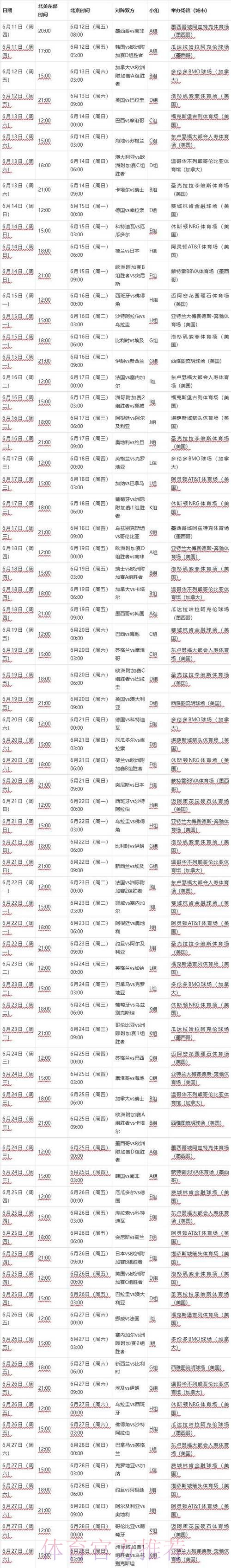 2026世界杯比赛时间详细安排比赛时间表实时查看